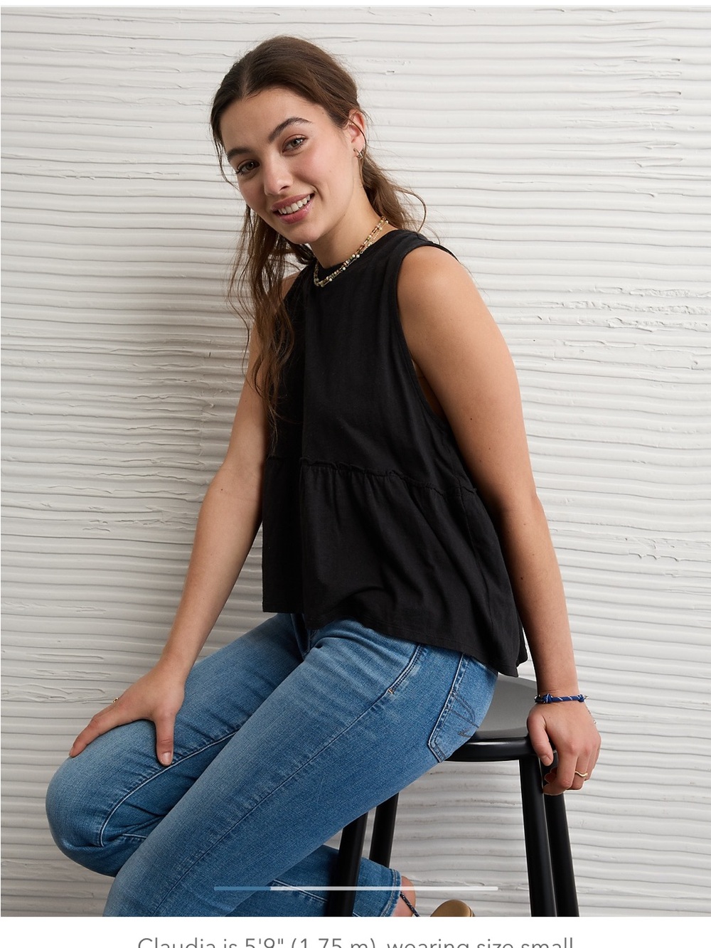 American Eagle Sleeveless Ruffled Peplum Top - Black